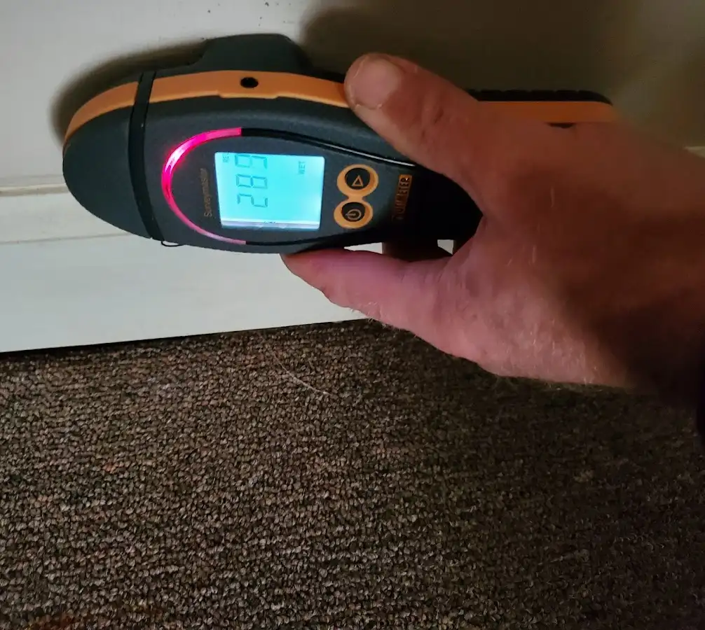 Moisture detection at baseboard during Sewage Cleanup & Sanitation in Kronenwetter